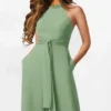 Casual Lace Up Green Jumpsuit Women