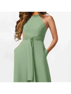 Casual Lace Up Green Jumpsuit Women