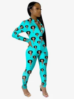 Fall Fashion Printed Tight Long Sleeve Jumpsuit