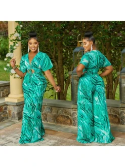 Women's Casual Hollowed Out Printing Jumpsuit