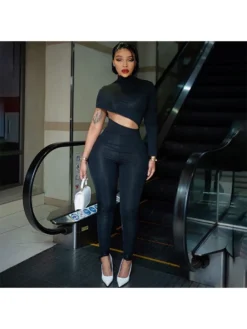 Women's Sexy Hollowed Out Irregular Black Jumpsuit