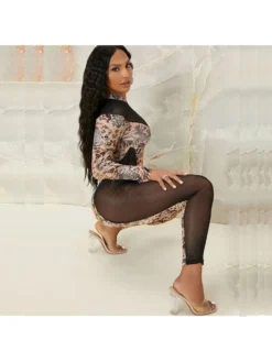 Khaki See Through Long Sleeve Jumpsuit -Bambam Clothing Shop P 20230720204730641 897