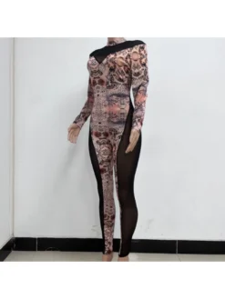 Khaki See Through Long Sleeve Jumpsuit -Bambam Clothing Shop P 20230720204732887 861