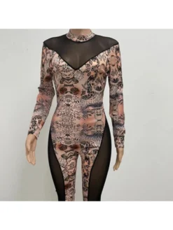 Khaki See Through Long Sleeve Jumpsuit -Bambam Clothing Shop P 20230720204739774 291