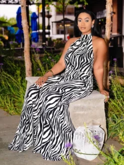 Women's Sexy Halter Backless Zebra Stripes Printing Jumpsuit -Bambam Clothing Shop P 20230727182338389 789