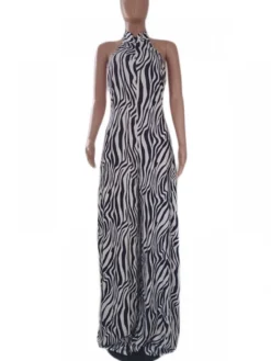 Women's Sexy Halter Backless Zebra Stripes Printing Jumpsuit -Bambam Clothing Shop P 20230727182343132 979