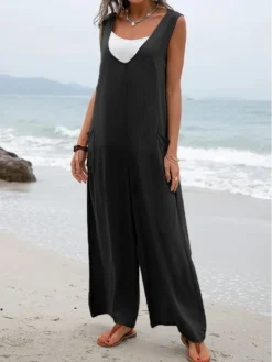 V-Neck Pocket Wide Leg Jumpsuit