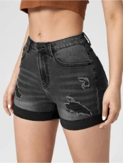 Fashion Denim Wear Out High Waist Shorts