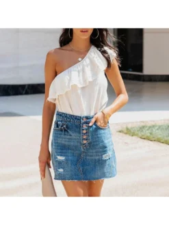 Women's Casual Denim Pure Color Skirts -Bambam Clothing Shop P 20230728183932405 692