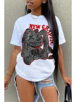 Women's Casual Cartoon Pattern Letter Printing T-Shirt