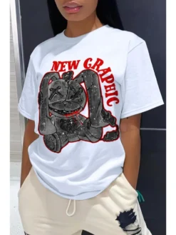 Women's Casual Cartoon Pattern Letter Printing T-Shirt -Bambam Clothing Shop P 20230728212930285 388