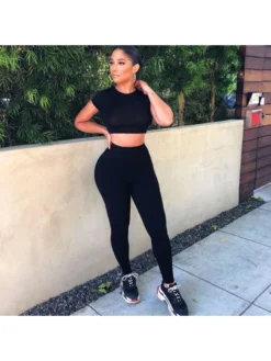 Solid Color Short Sleeve Slim Sports 2pc Sets