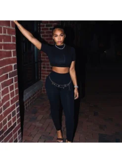 Solid Color Short Sleeve Slim Sports 2pc Sets -Bambam Clothing Shop P 20230810111555533 523