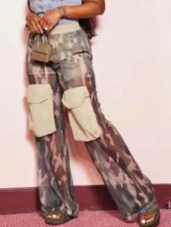 Camouflage Printed Splicing Work Pants