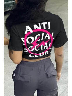 Letter Lightning Printed Crew Neck Tee