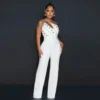 Pure Color Slim One Shoulder Wide Leg Jumpsuit