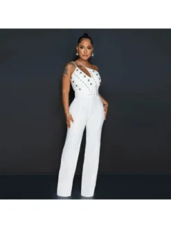 Pure Color Slim One Shoulder Wide Leg Jumpsuit