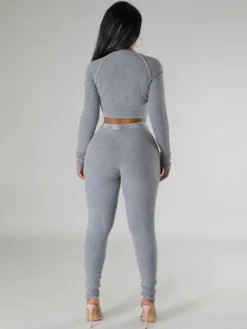 Solid Ribbed Long Sleeve Crew Neck Cropped Pants Set -Bambam Clothing Shop P 20230908145913211 462