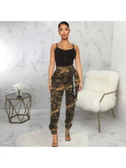 Camouflage High Rise Cargo Pants