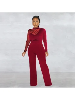 Polka See Through Long Sleeve Jumpsuit