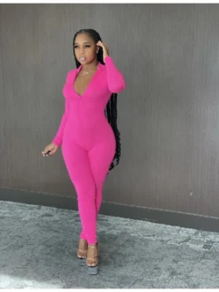 Solid Color Knitting Bodycon Jumpsuits
