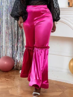 Solid Patchwork High Rise Flared Pants