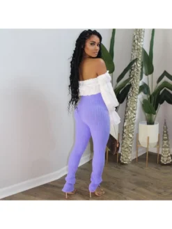 Solid Color Split Hem Elastic Waist Pants -Bambam Clothing Shop P 20231107200027370 863