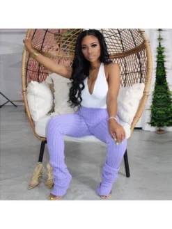 Solid Color Split Hem Elastic Waist Pants -Bambam Clothing Shop P 20231107200029711 286