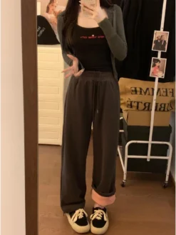 Patchwork Drawstring Loose High Rise Pants -Bambam Clothing Shop P 20231114101649520 794