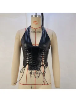 Tie-wrap Leather Halter Backless Tanks -Bambam Clothing Shop P 20231120143324590 137