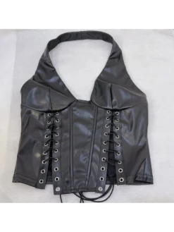Tie-wrap Leather Halter Backless Tanks -Bambam Clothing Shop P 20231120143329485 503