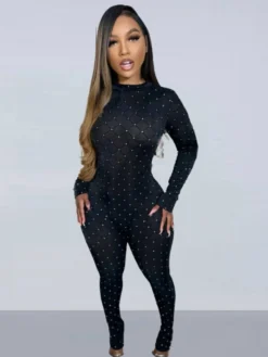 See Through Gauze Sequin Patchwork Jumpsuit