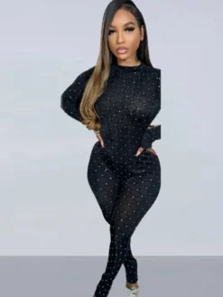 See Through Gauze Sequin Patchwork Jumpsuit -Bambam Clothing Shop P 20231130154721087 482