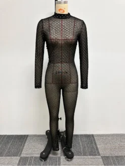 See Through Gauze Sequin Patchwork Jumpsuit -Bambam Clothing Shop P 20231130154725965 426