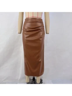 Ruched PU Split Hem Skirts -Bambam Clothing Shop P 20231208174825985 807
