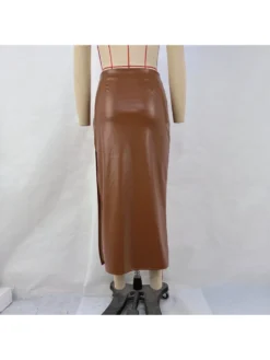 Ruched PU Split Hem Skirts -Bambam Clothing Shop P 20231208174831019 314