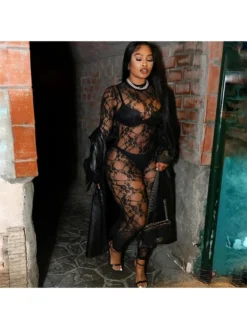 See Through Lace Patchwork Fitted Jumpsuit -Bambam Clothing Shop P 20231218180716036 889