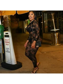 See Through Lace Patchwork Fitted Jumpsuit -Bambam Clothing Shop P 20231218180718479 111