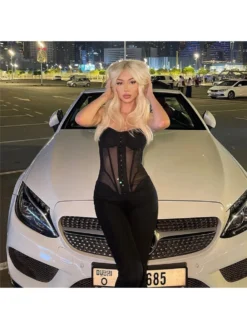 See Through Patchwork Spaghetti Straps Jumpsuits -Bambam Clothing Shop P 20231222151319229 583