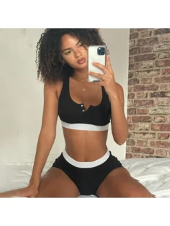 Colorblock Slim Elasticized Sporty Yoga Sets