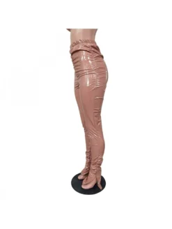 Ruched PU High Rise Stacked Pants -Bambam Clothing Shop P 20231228204357096 676