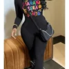 Letter Printed Fitted Jumpsuit