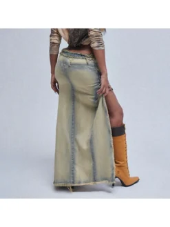 Irregular Raged Hem Split Hem Denim Skirts -Bambam Clothing Shop P 20240104142952637 136