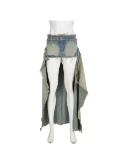 Irregular Raged Hem Split Hem Denim Skirts -Bambam Clothing Shop P 20240104142955021 987