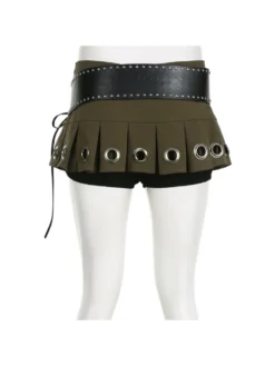 Eyelets Tie-wrap Pleated Skirts With PU Belt -Bambam Clothing Shop P 20240109173423660 914