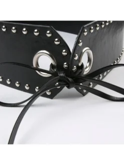 Eyelets Tie-wrap Pleated Skirts With PU Belt -Bambam Clothing Shop P 20240109173426043 824