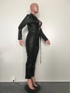 Solid Color PU High Rise Jumpsuit -Bambam Clothing Shop P 20240117151843541 518
