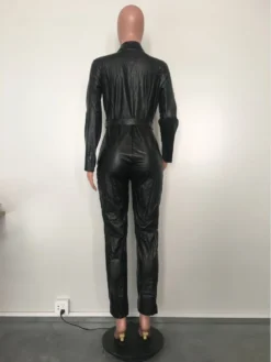 Solid Color PU High Rise Jumpsuit -Bambam Clothing Shop P 20240117151846279 319