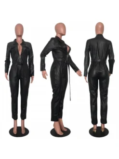 Solid Color PU High Rise Jumpsuit -Bambam Clothing Shop P 20240117151849029 754