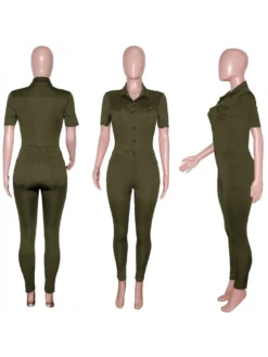 Solid Collar Button Up Fitted Jumpsuit -Bambam Clothing Shop P 20240123142539378 736